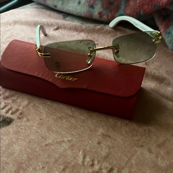 Cartier Gold and White Sunglasses - Picture 1 of 8